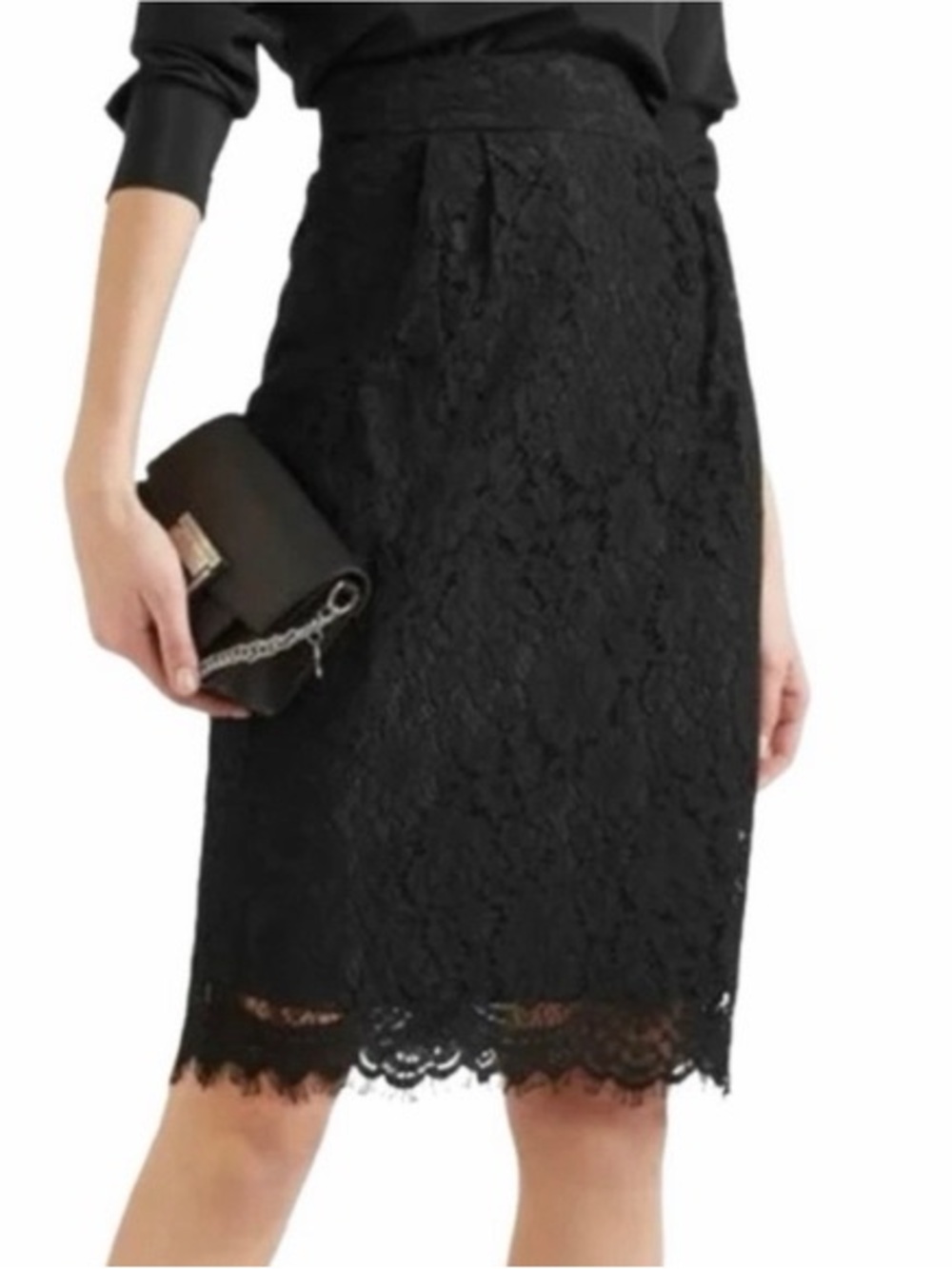 J. Crew Chic Classic Feminine Gothic Black Lace Pencil Skirt Size 8 Medium